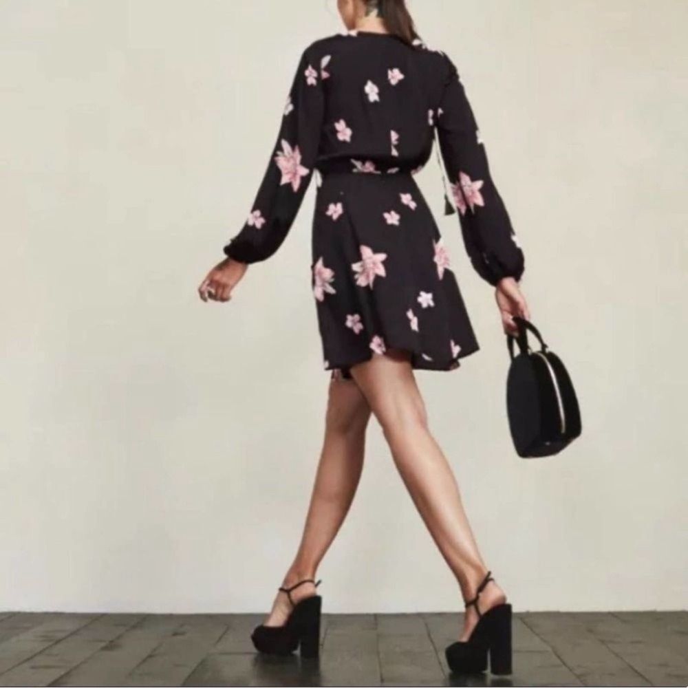 Reformation Misha Black Floral Mini Dress Size 2 - Picture 4 of 16
